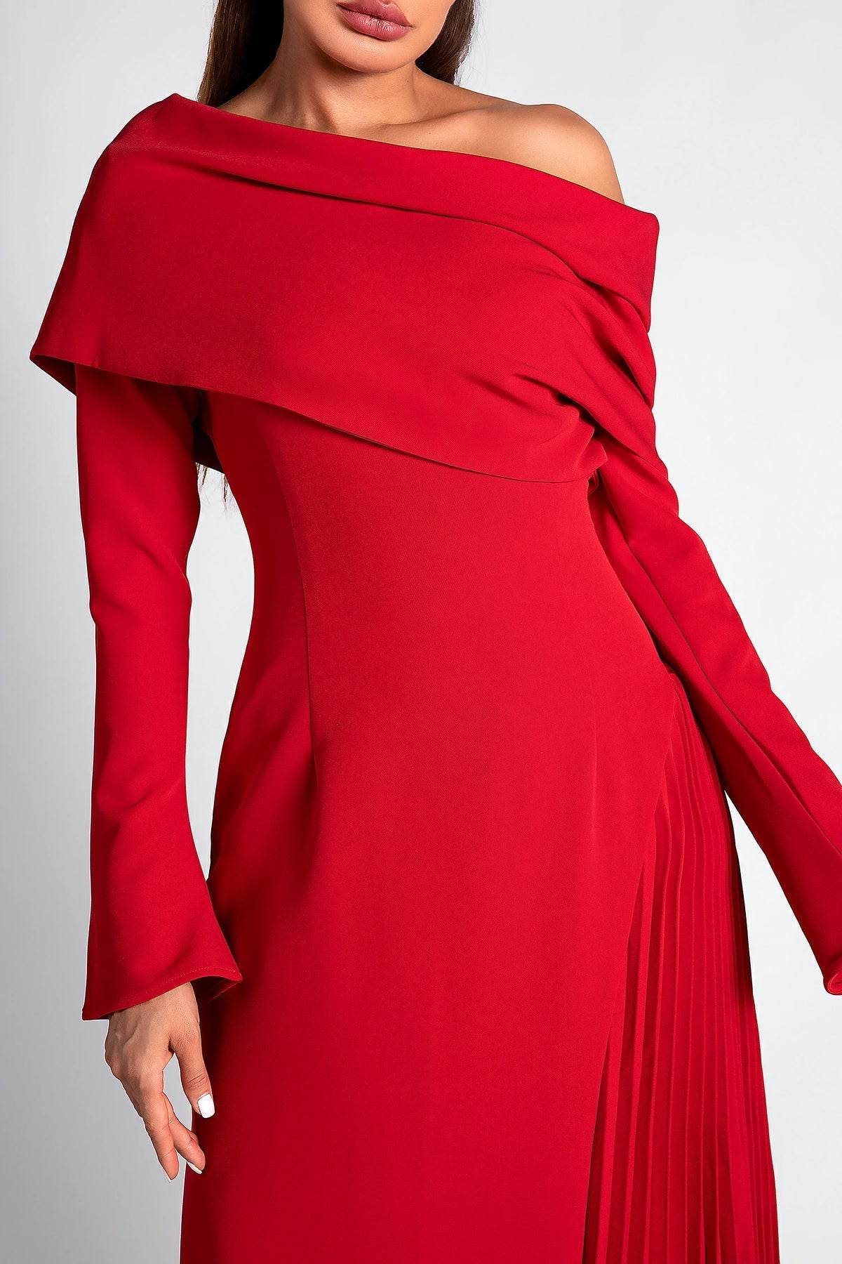 Langtry One Shoulder Pleat Slit Dress - REBECATHELABEL