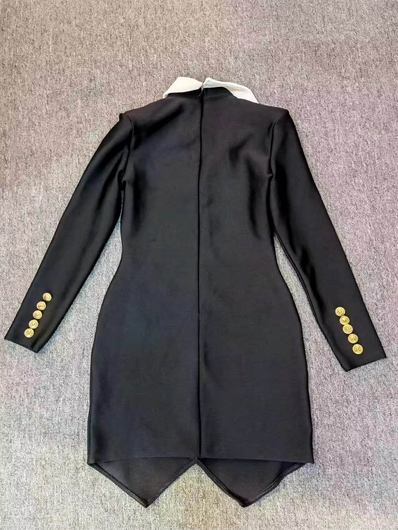 Lapel Long Sleeve Bandage Dress - REBECATHELABEL