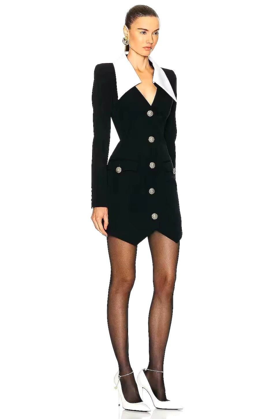 Lapel Long Sleeve Bandage Dress - REBECATHELABEL