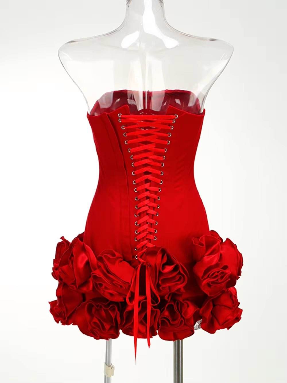 Layered Ruffle Edge Lace Up Tight Mini Dress - REBECATHELABEL