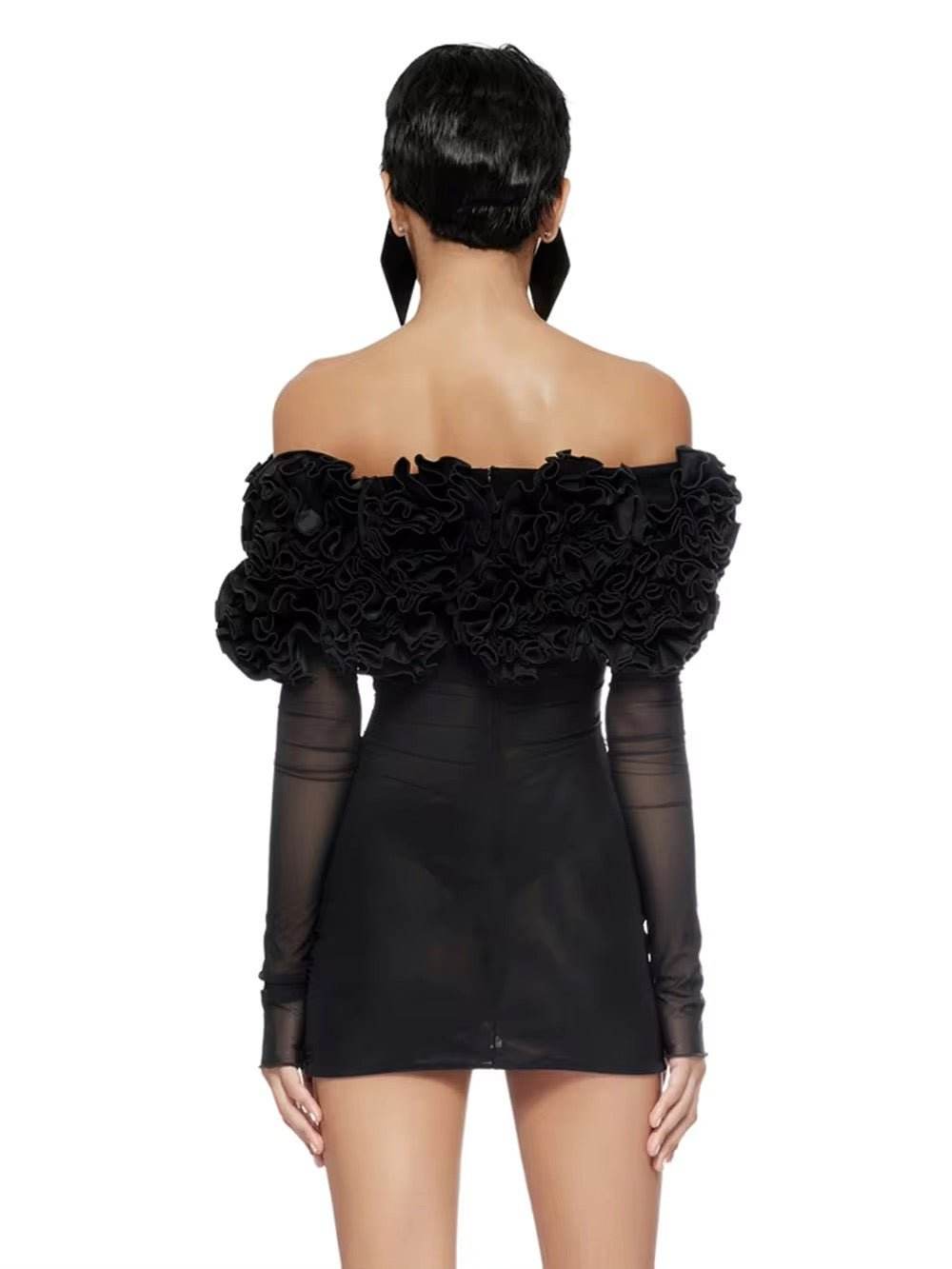 Layered Ruffle Edge Sexy Off Shoulder Mini Dress - REBECATHELABEL