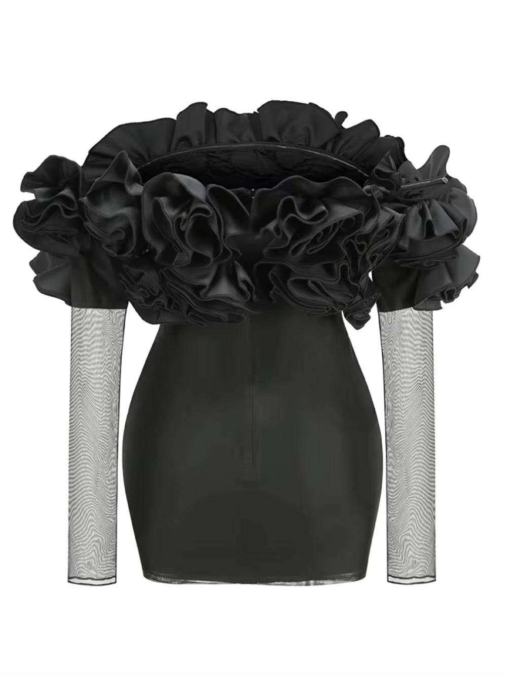 Layered Ruffle Edge Sexy Off Shoulder Mini Dress - REBECATHELABEL