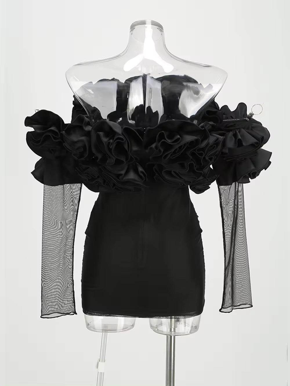 Layered Ruffle Edge Sexy Off Shoulder Mini Dress - REBECATHELABEL