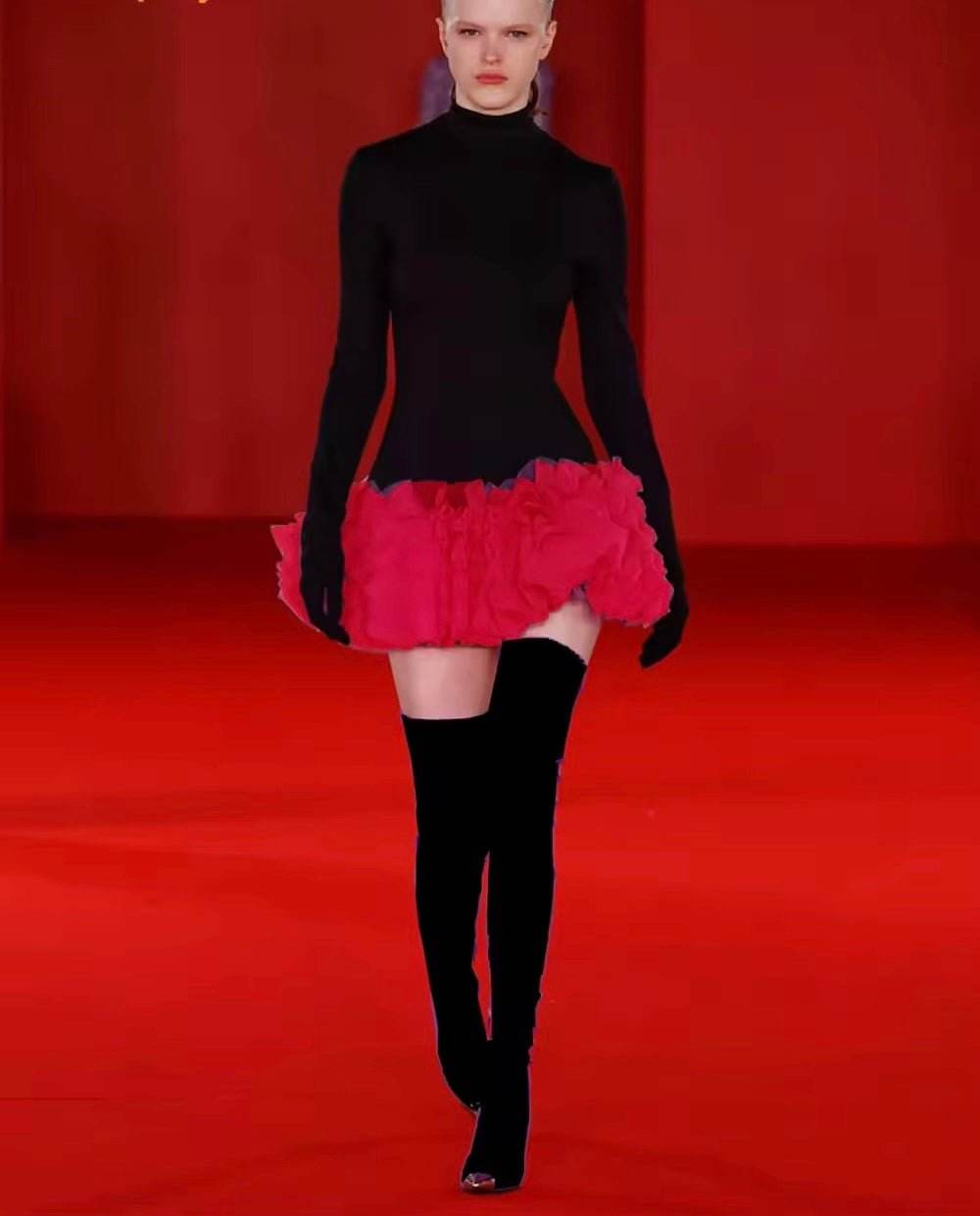 Layered Ruffle Edge Splicing Bodycon dress - REBECATHELABEL