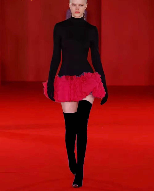 Layered Ruffle Edge Splicing Bodycon dress - REBECATHELABEL