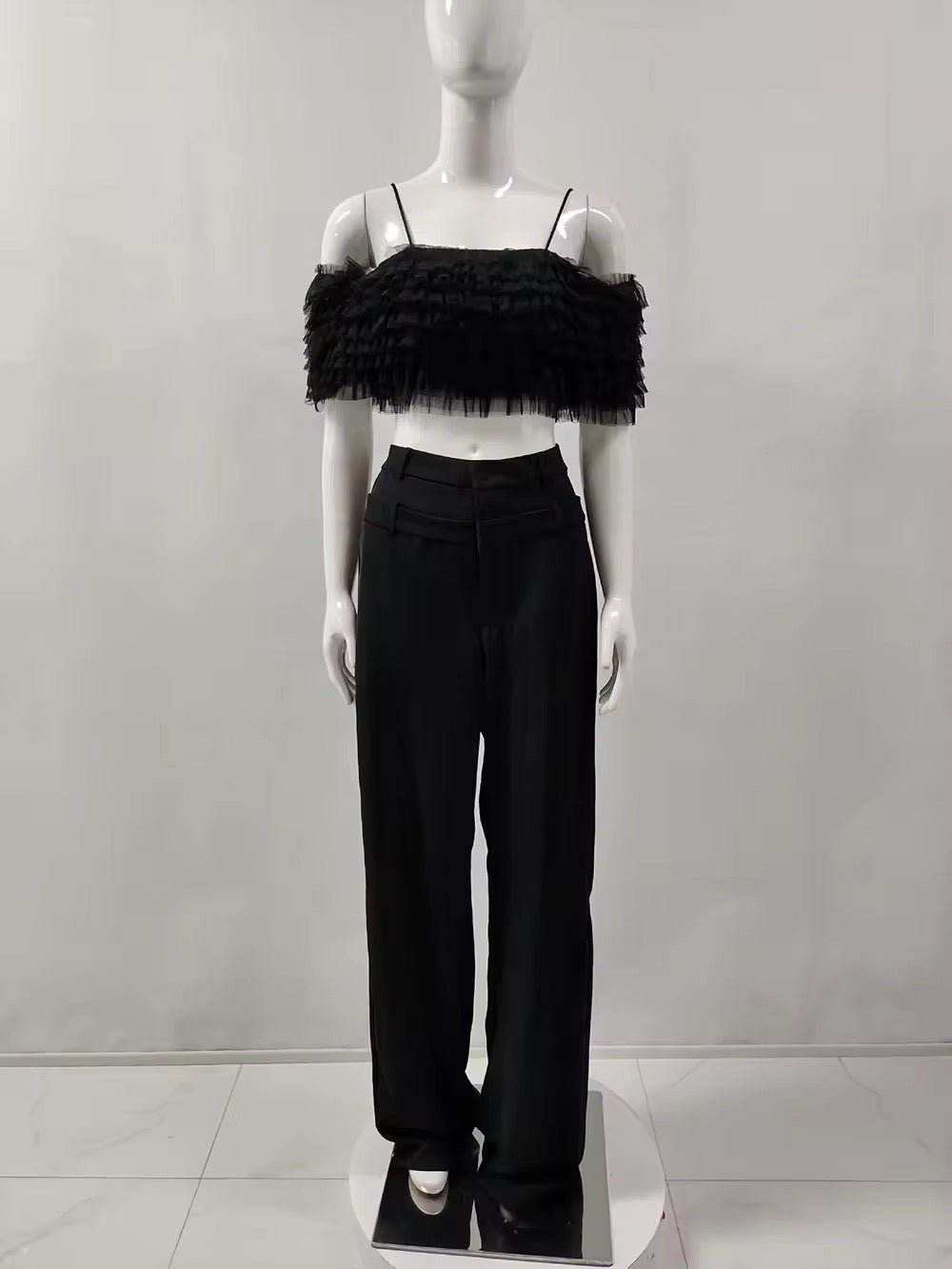 layered ruffle edges Crop Top and Pants set - REBECATHELABEL