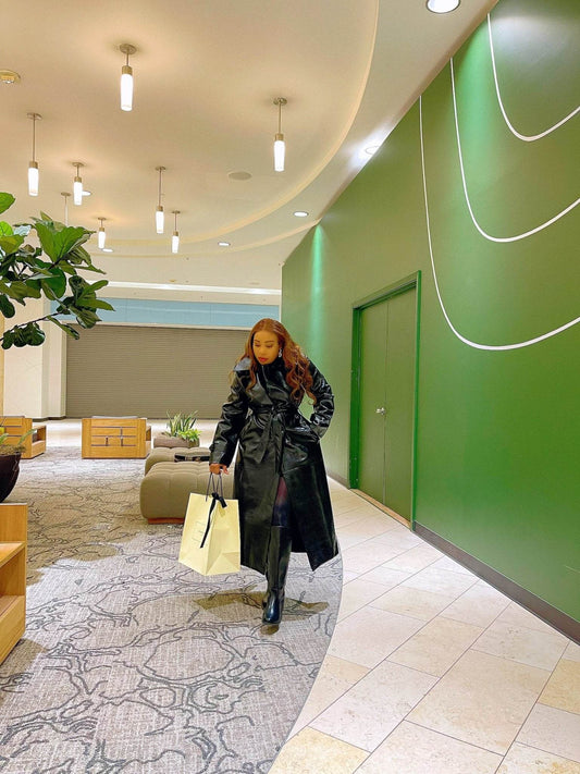 Long Oversized Black Pu Leather Trench Coat - REBECATHELABEL