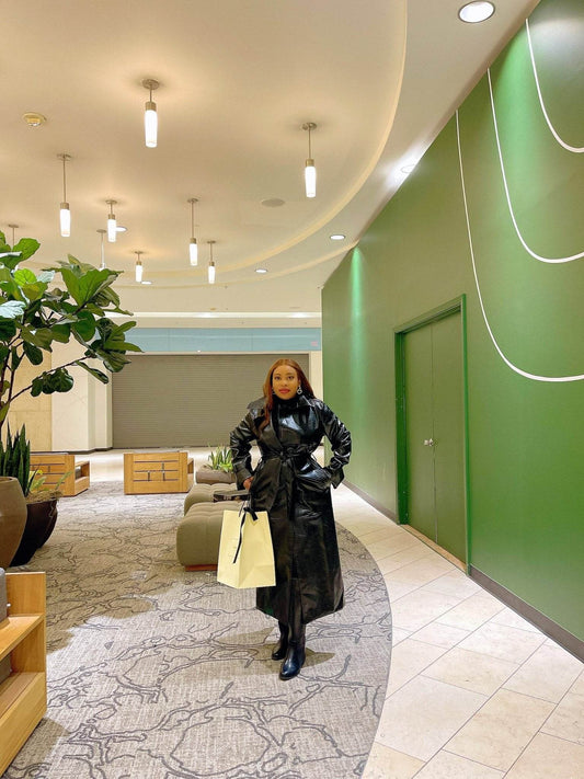 Long Oversized Black Pu Leather Trench Coat - REBECATHELABEL