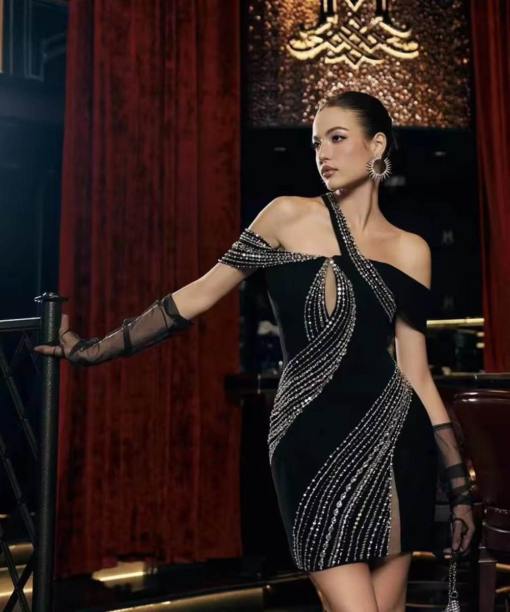 Long Sleeve Dress Wholesale Sexy Hollow Out High Slit Drawstring Dress - REBECATHELABEL