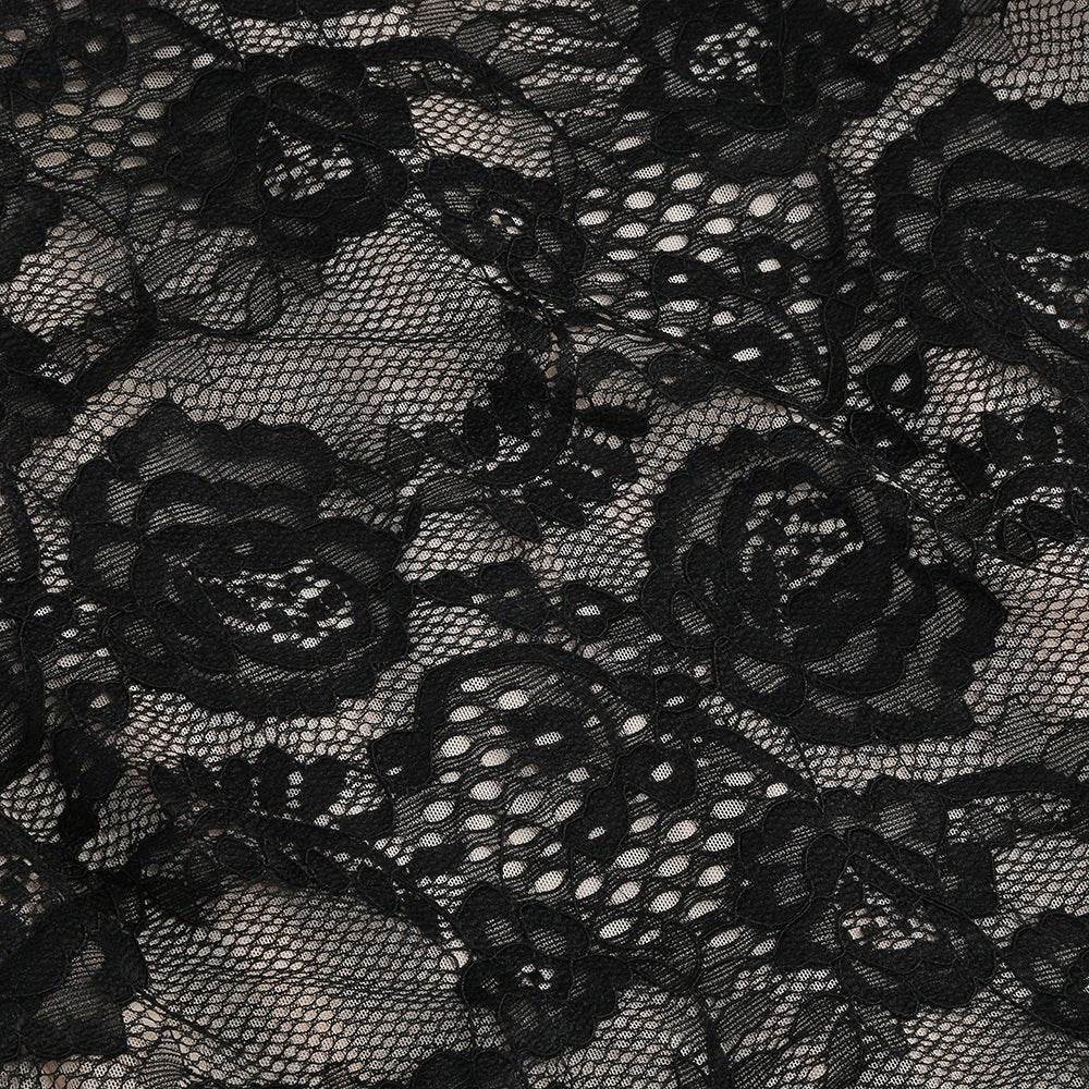 Long Sleeve Lace Bodycon Draped Bodysuit - REBECATHELABEL