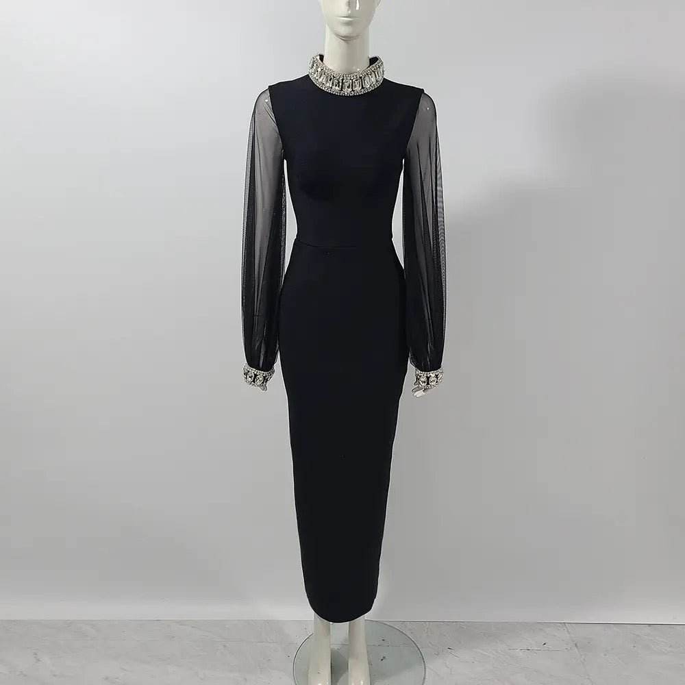 Long sleeved Round Neck Diamond dress - REBECATHELABEL