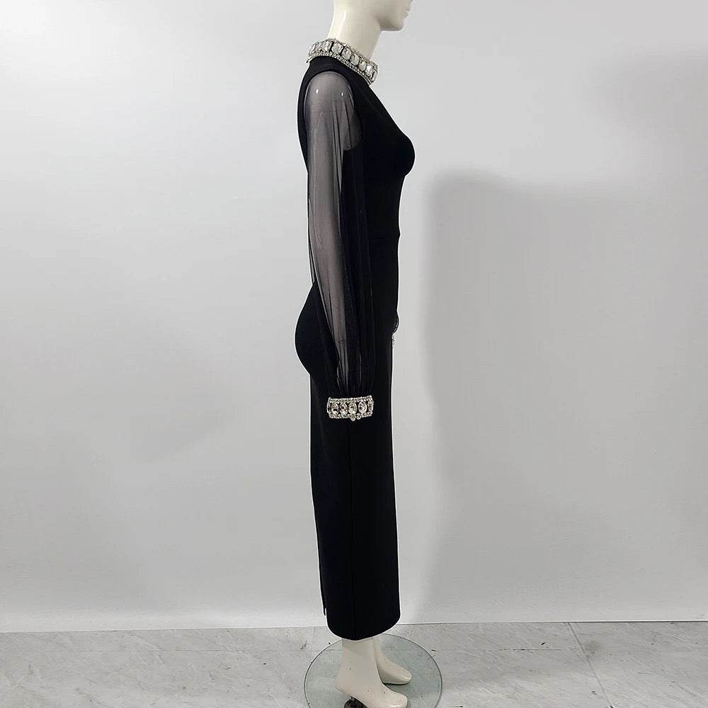 Long sleeved Round Neck Diamond dress - REBECATHELABEL