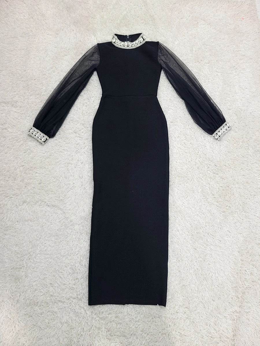 Long sleeved Round Neck Diamond dress - REBECATHELABEL