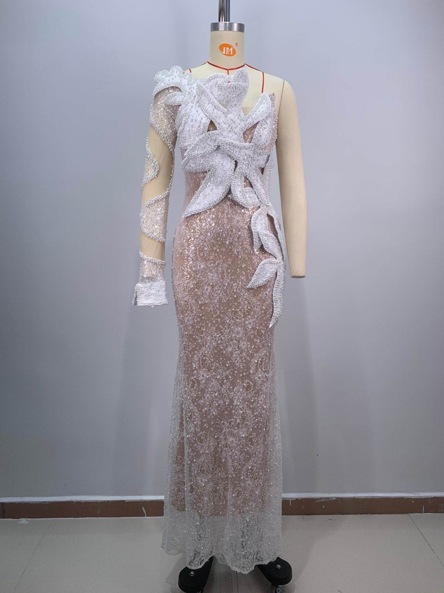 Loving me sequin and pearl floor length dress - REBECATHELABEL