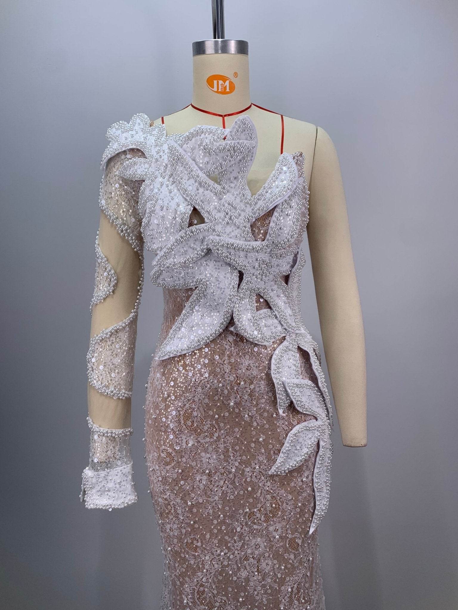 Loving me sequin and pearl floor length dress - REBECATHELABEL