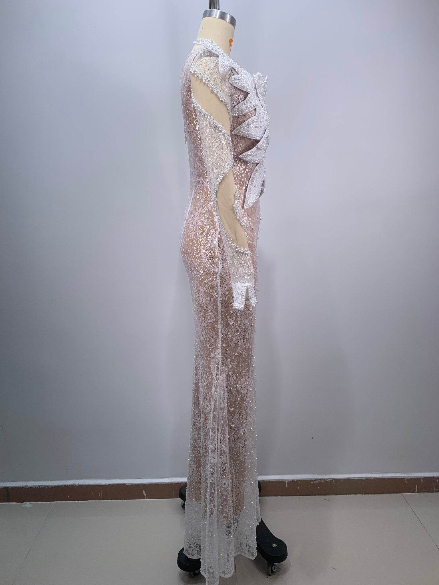 Loving me sequin and pearl floor length dress - REBECATHELABEL