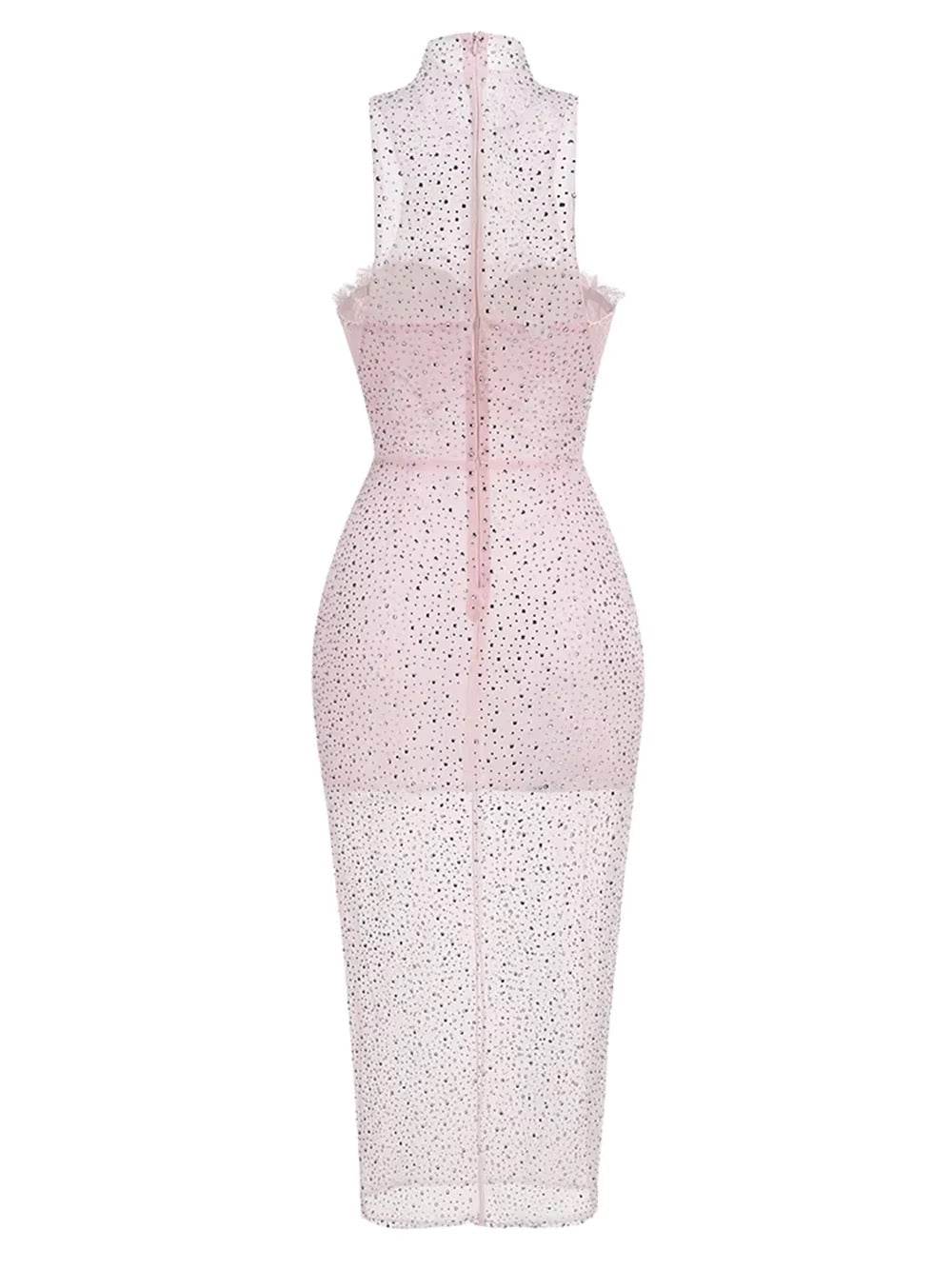 Mesh Crystal Diamond Midi Dress - REBECATHELABEL