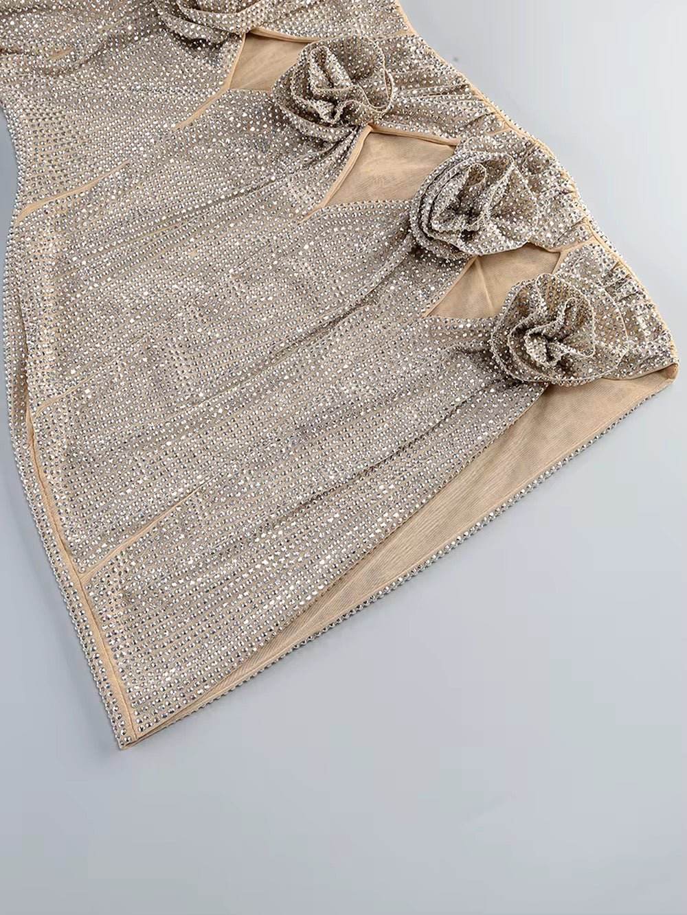 Mesh Cut Out Diamonds Crystal Strapless Tight Mini Dress - REBECATHELABEL