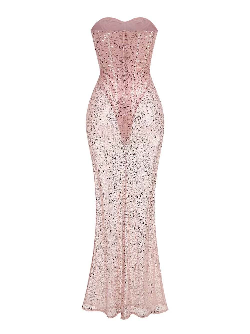 Mesh See Through Strapless Maxi Dress - REBECATHELABEL