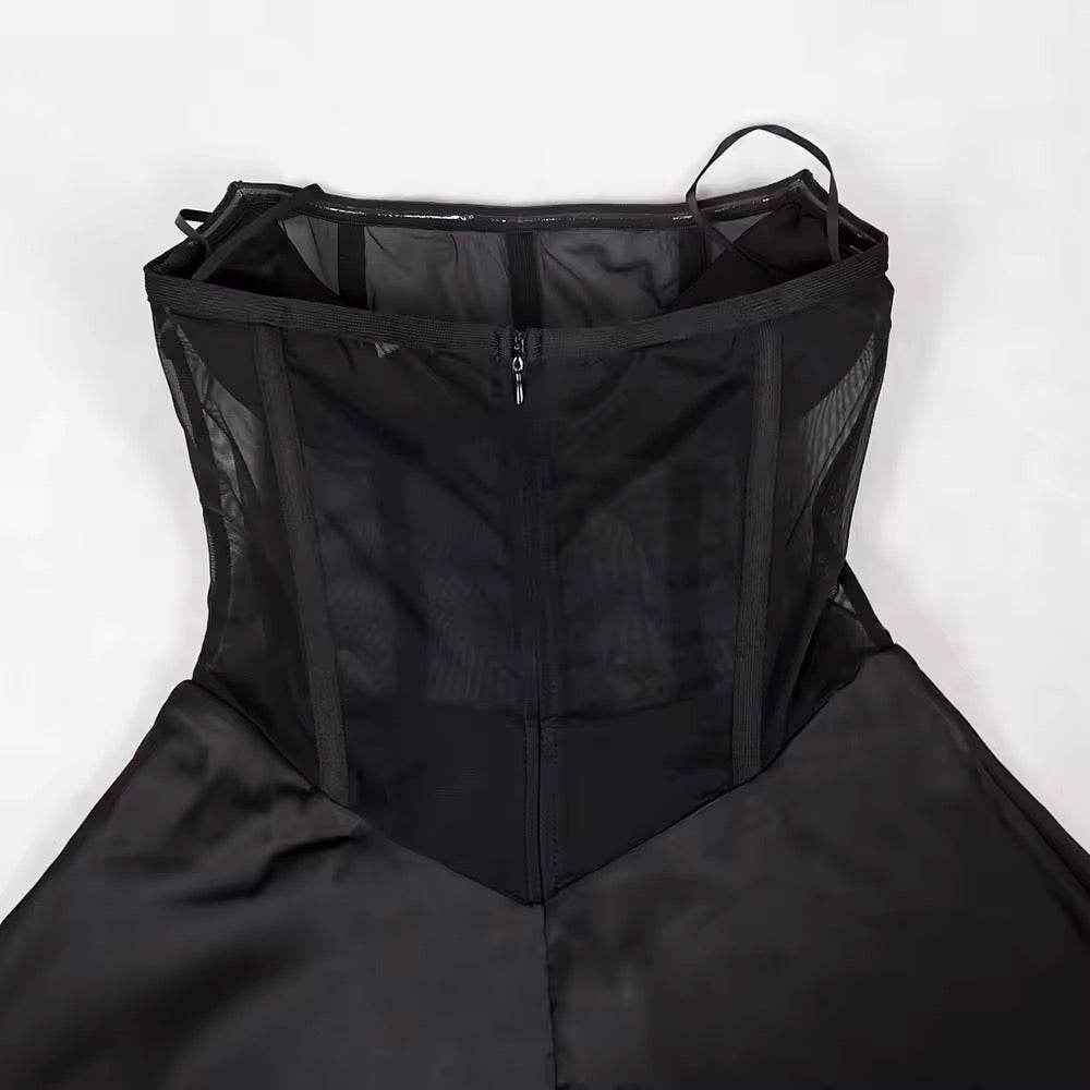 Mesh Spaghetti Strap A-Line Dress Femme Patchwork Sleeveless Backless dress - REBECATHELABEL