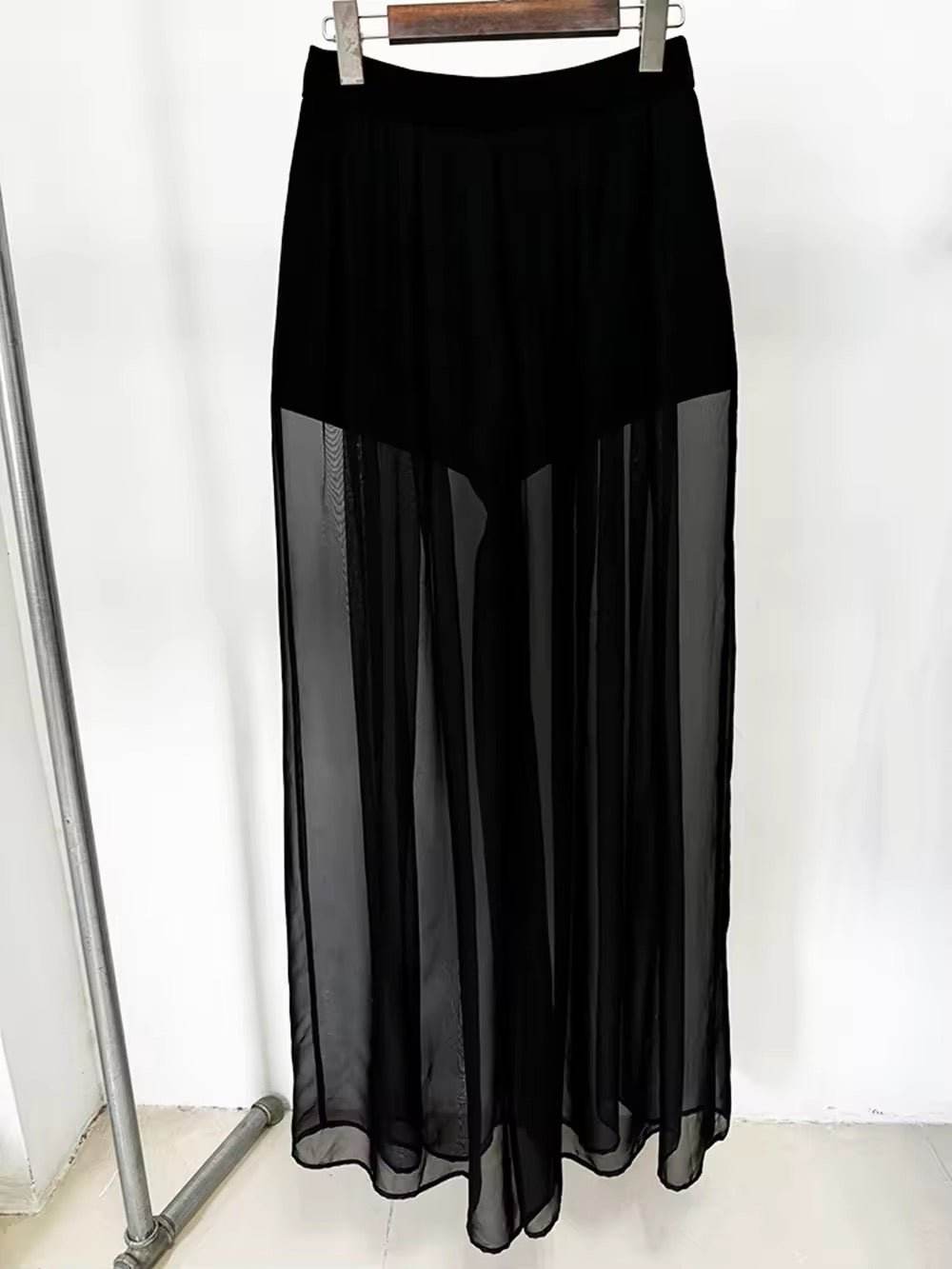 Mesh Splicing Bead Sequin Blazer Wide legs Chiffon Pants Set - REBECATHELABEL