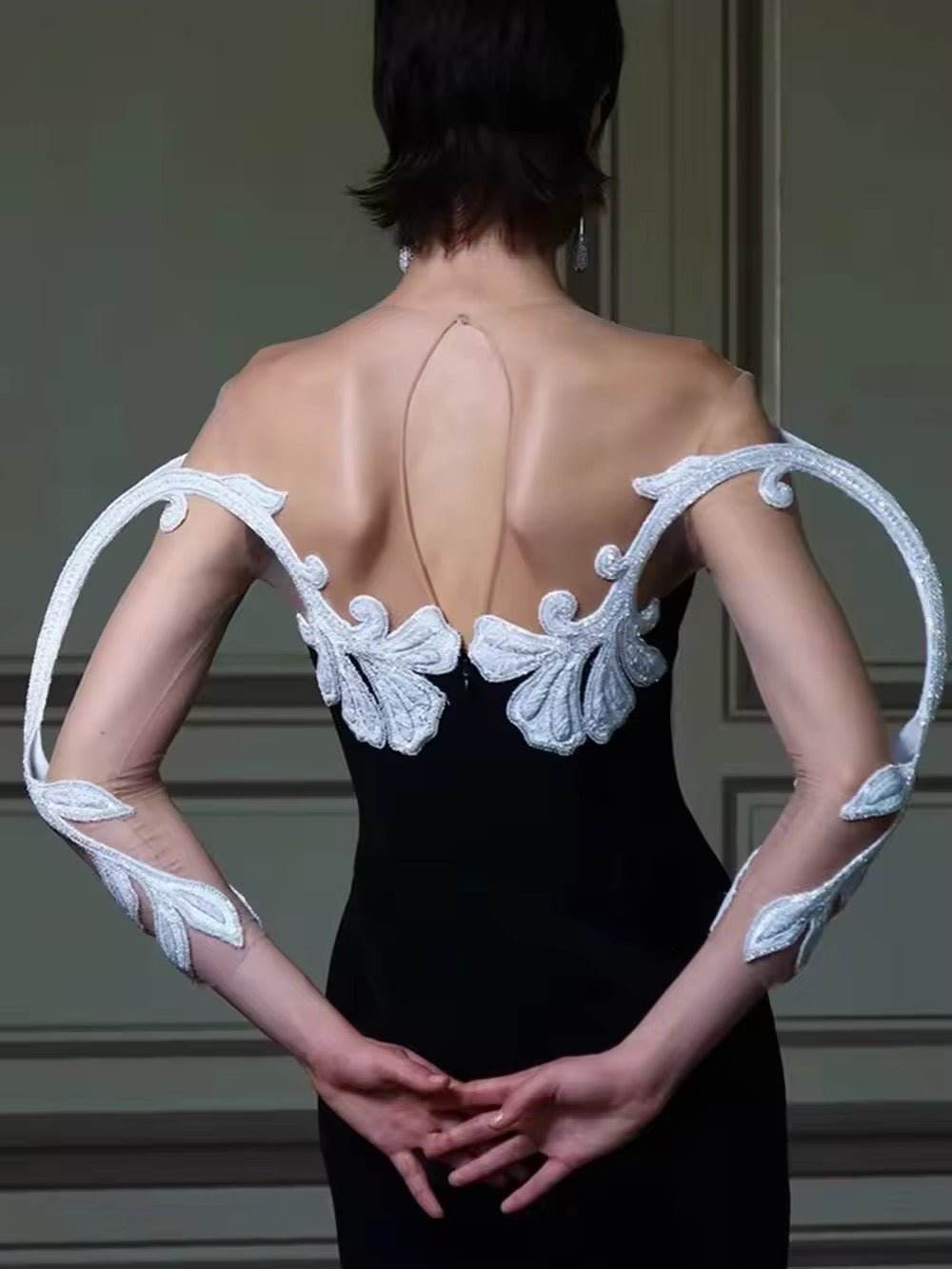 Midi Bandage Dress Sexy Mesh Patchwork Design Long sleeves - REBECATHELABEL