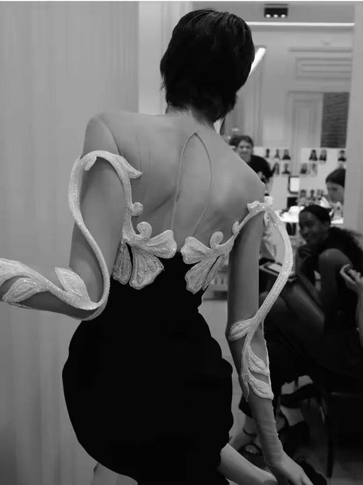 Midi Bandage Dress Sexy Mesh Patchwork Design Long sleeves - REBECATHELABEL