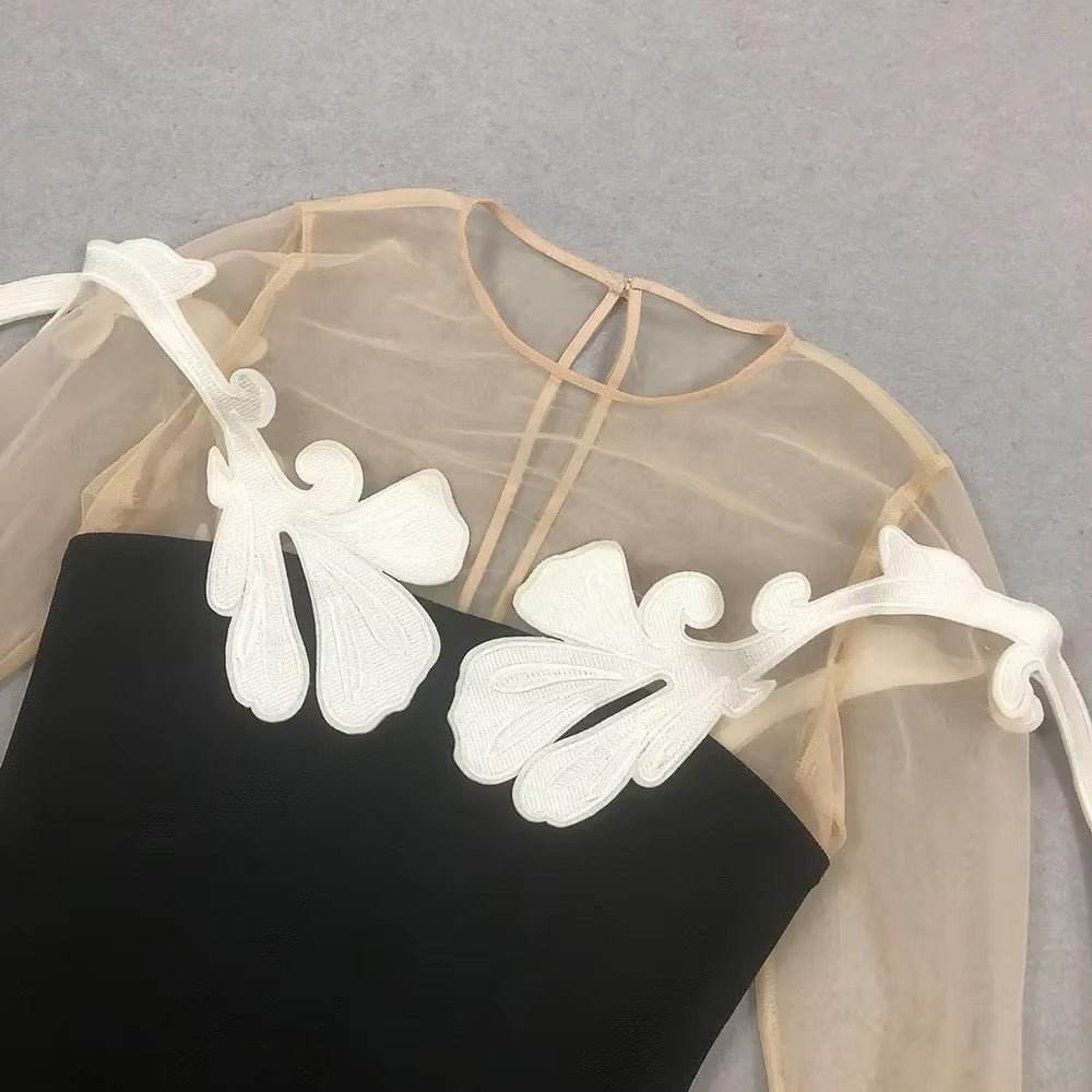 Midi Bandage Dress Sexy Mesh Patchwork Design Long sleeves - REBECATHELABEL