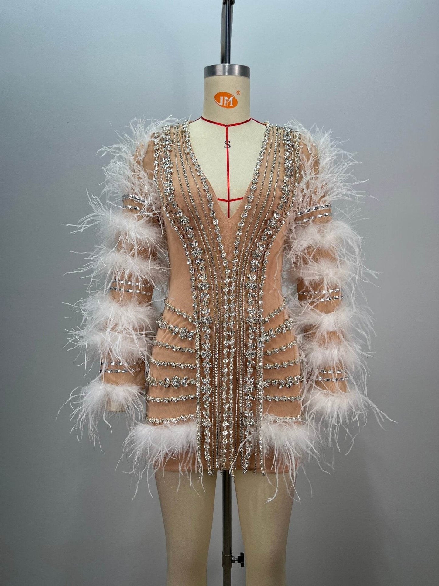 Milan feather mini rhinestone dress - REBECATHELABEL