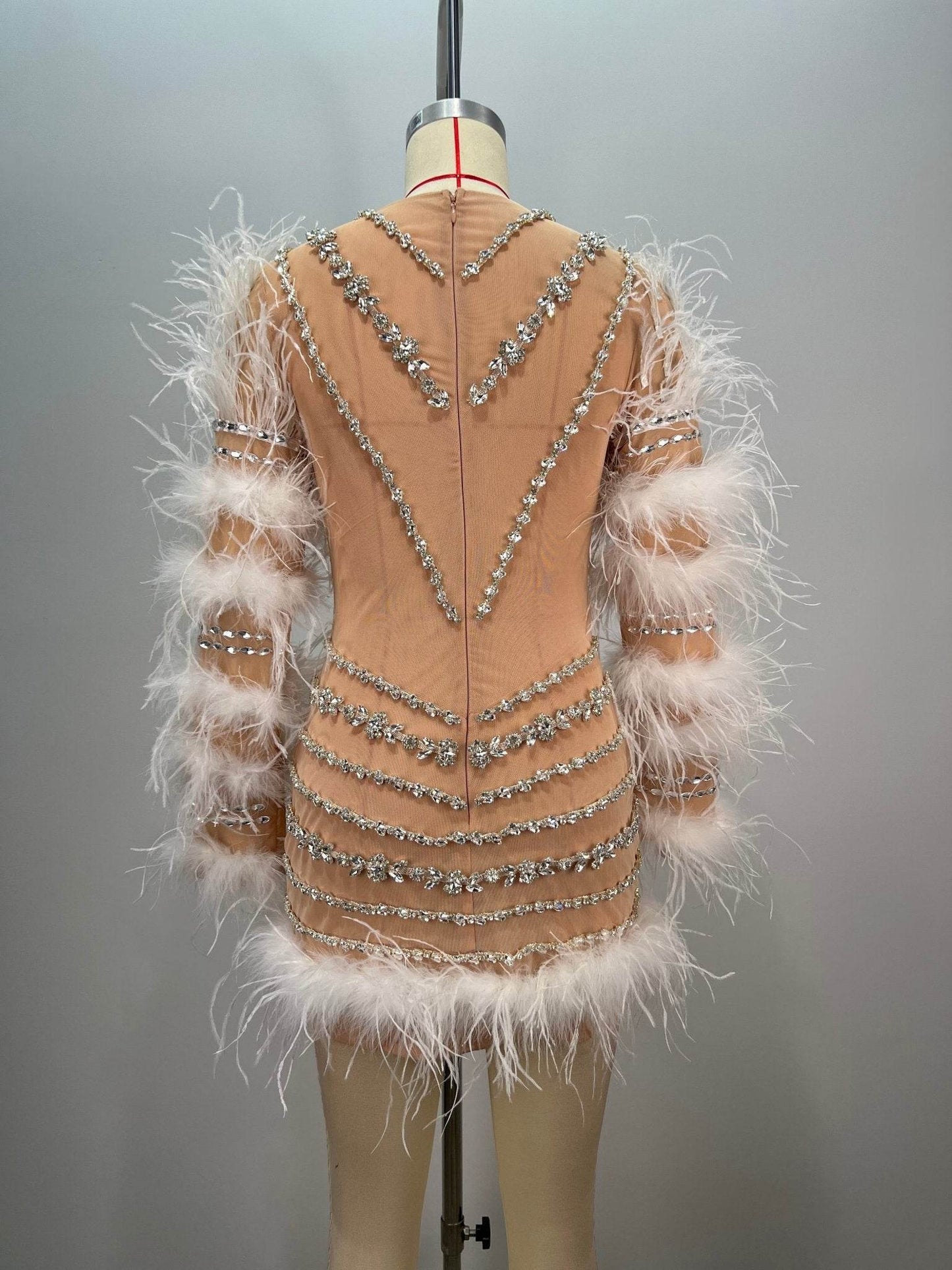 Milan feather mini rhinestone dress - REBECATHELABEL