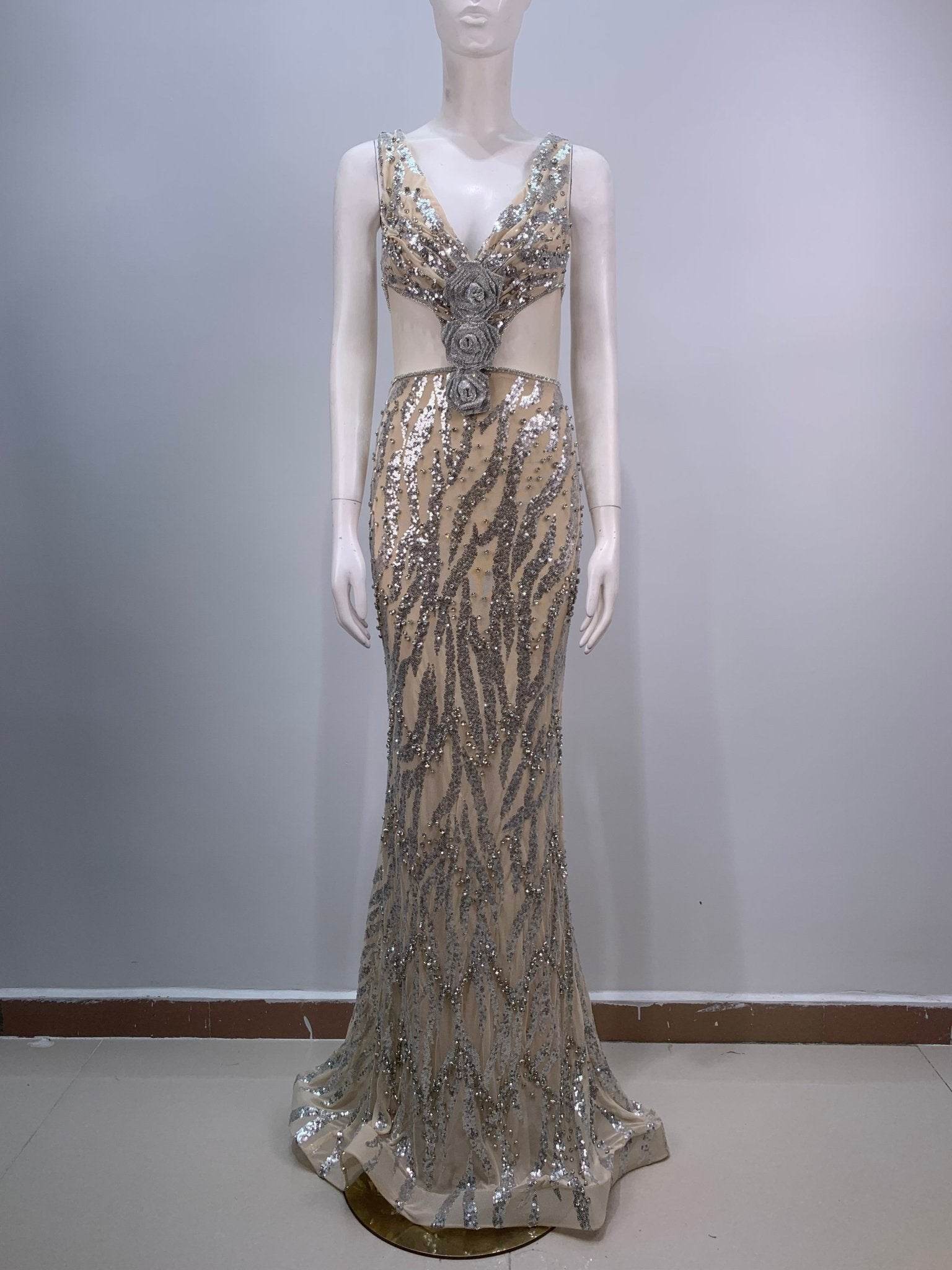 Milan sequins and pearls maxi floor length dress - REBECATHELABEL