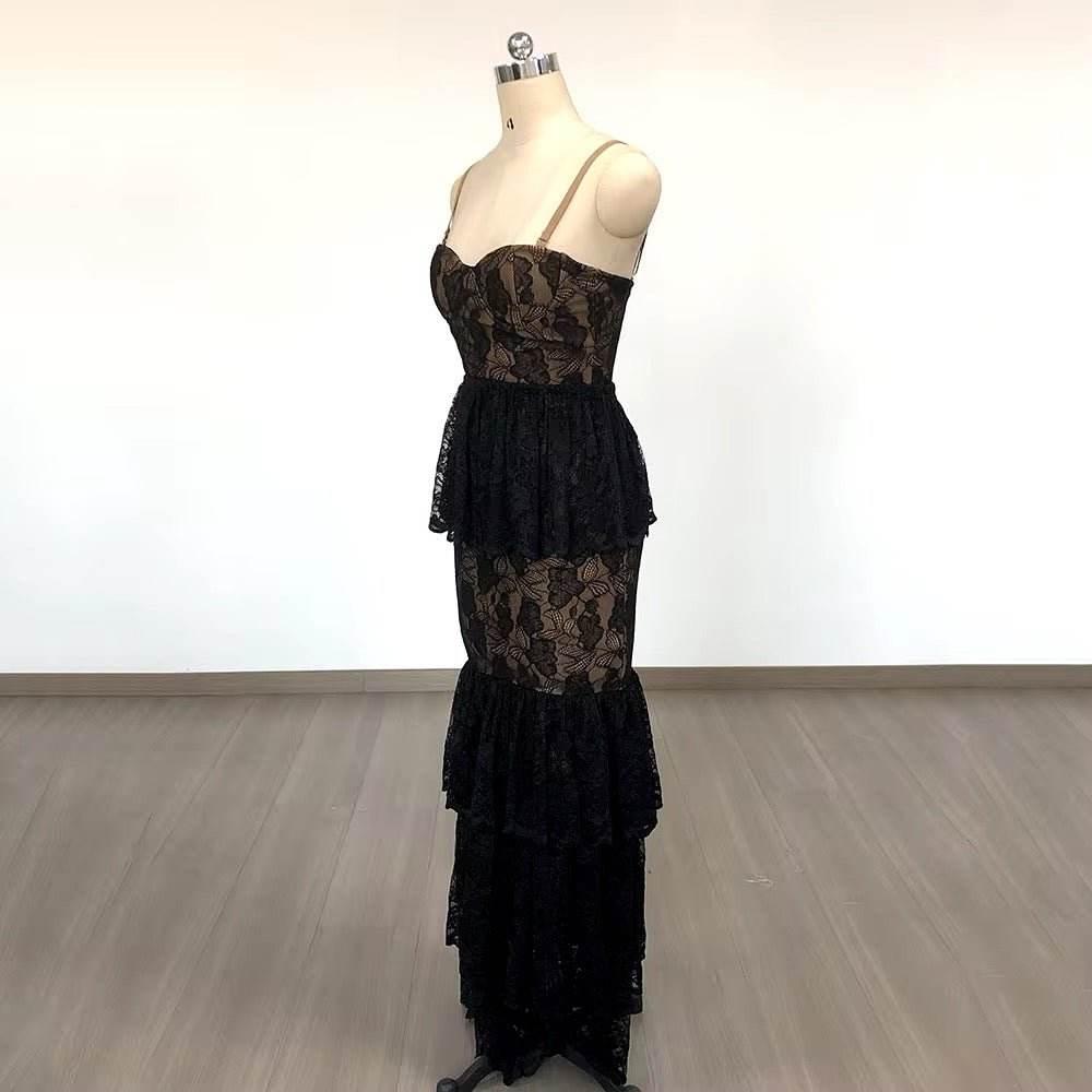 Multiple Ways To Wear Maxi Dress With Detachable Lace Edge Design - REBECATHELABEL