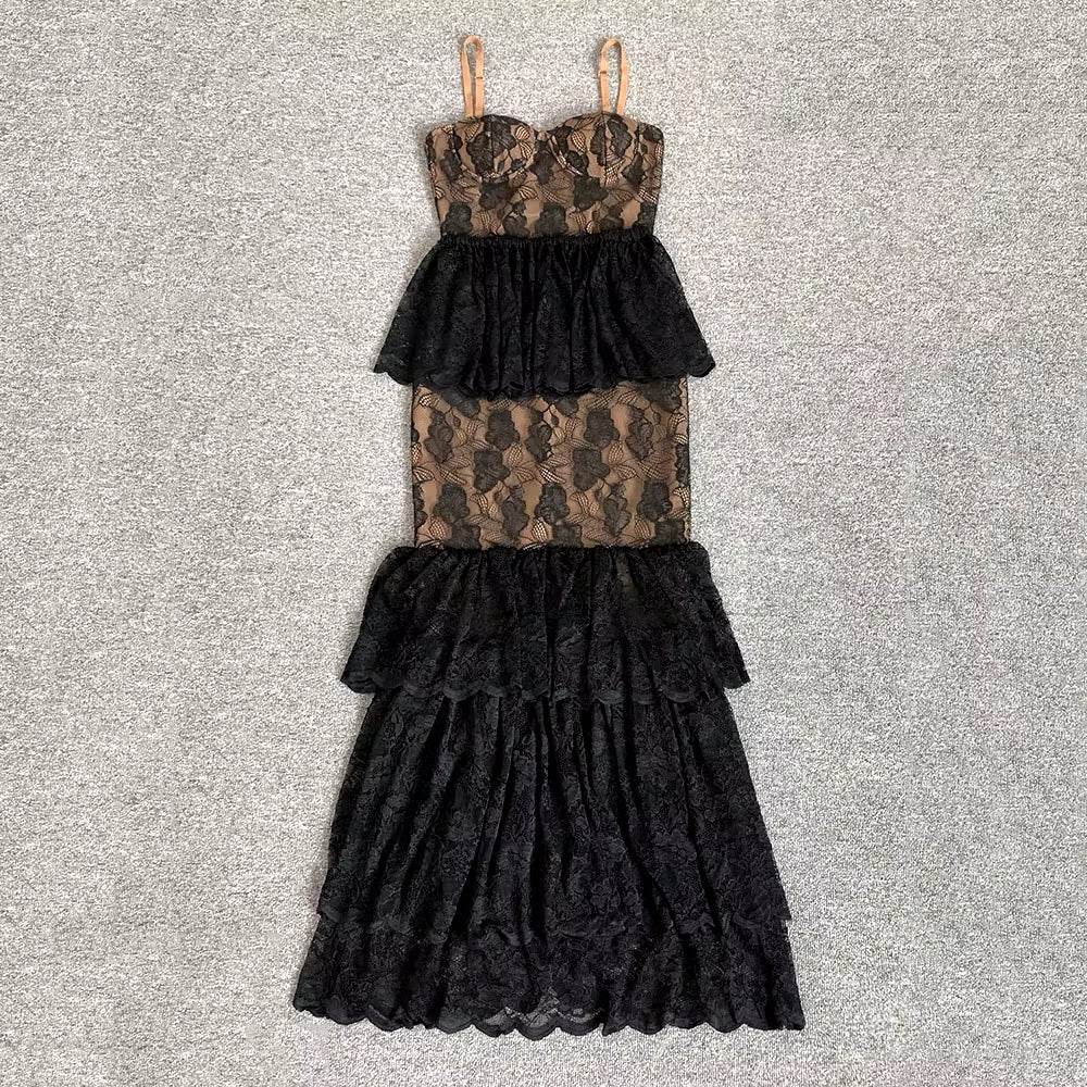 Multiple Ways To Wear Maxi Dress With Detachable Lace Edge Design - REBECATHELABEL