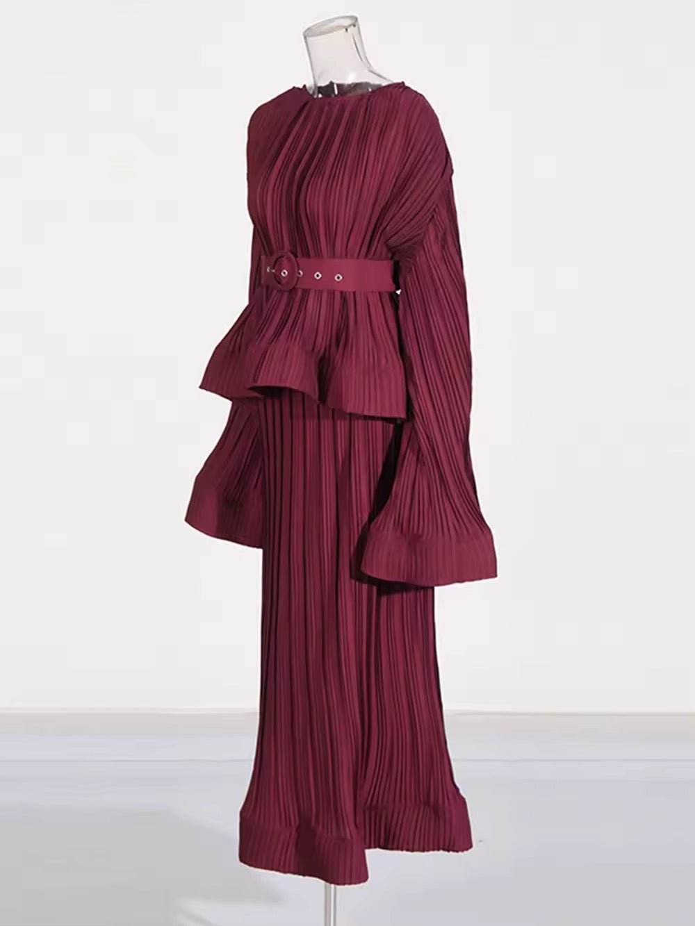 O Neck Long Sleeve Ruffles Tops High Waist Skirt Set - REBECATHELABEL