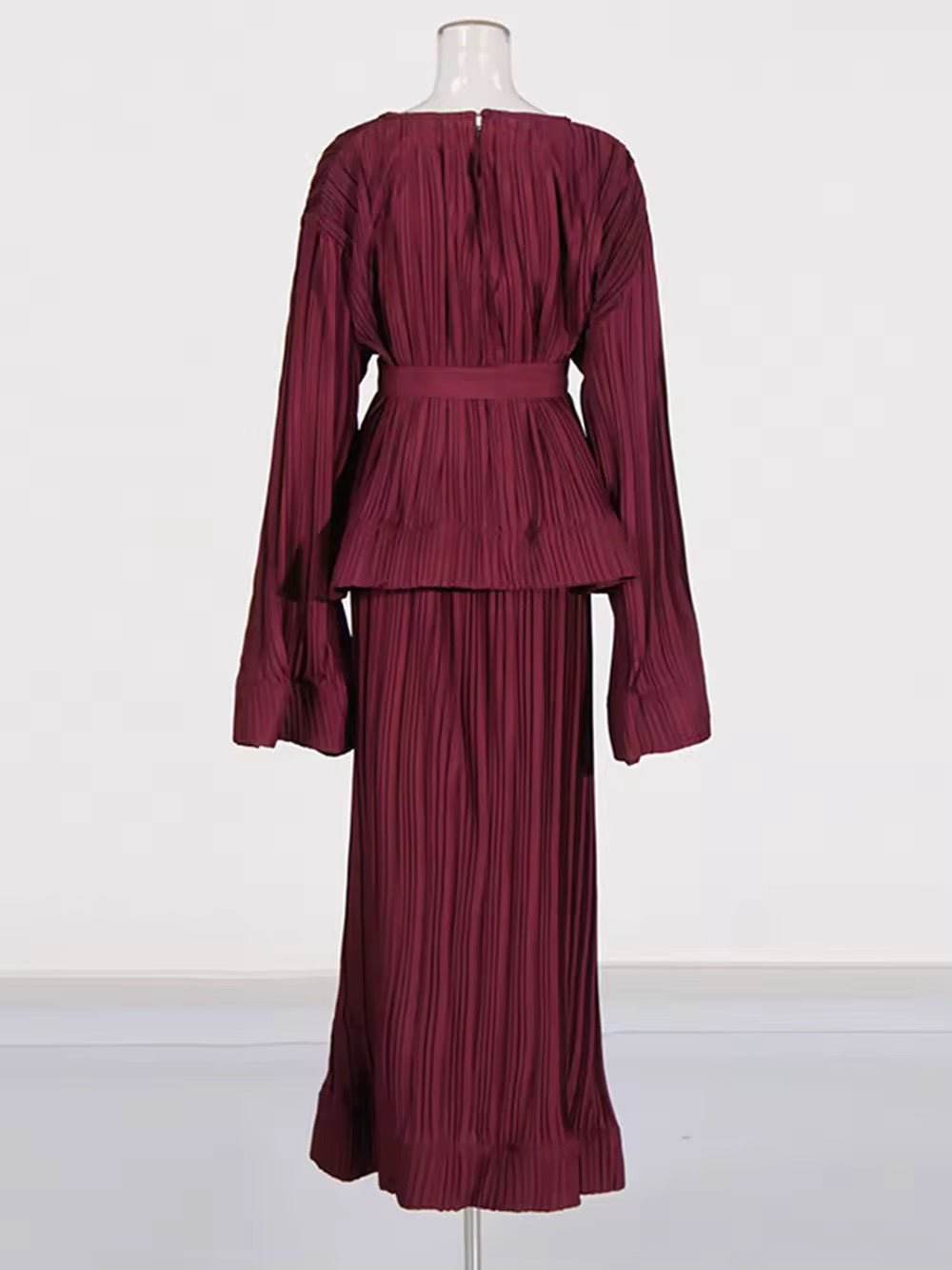 O Neck Long Sleeve Ruffles Tops High Waist Skirt Set - REBECATHELABEL