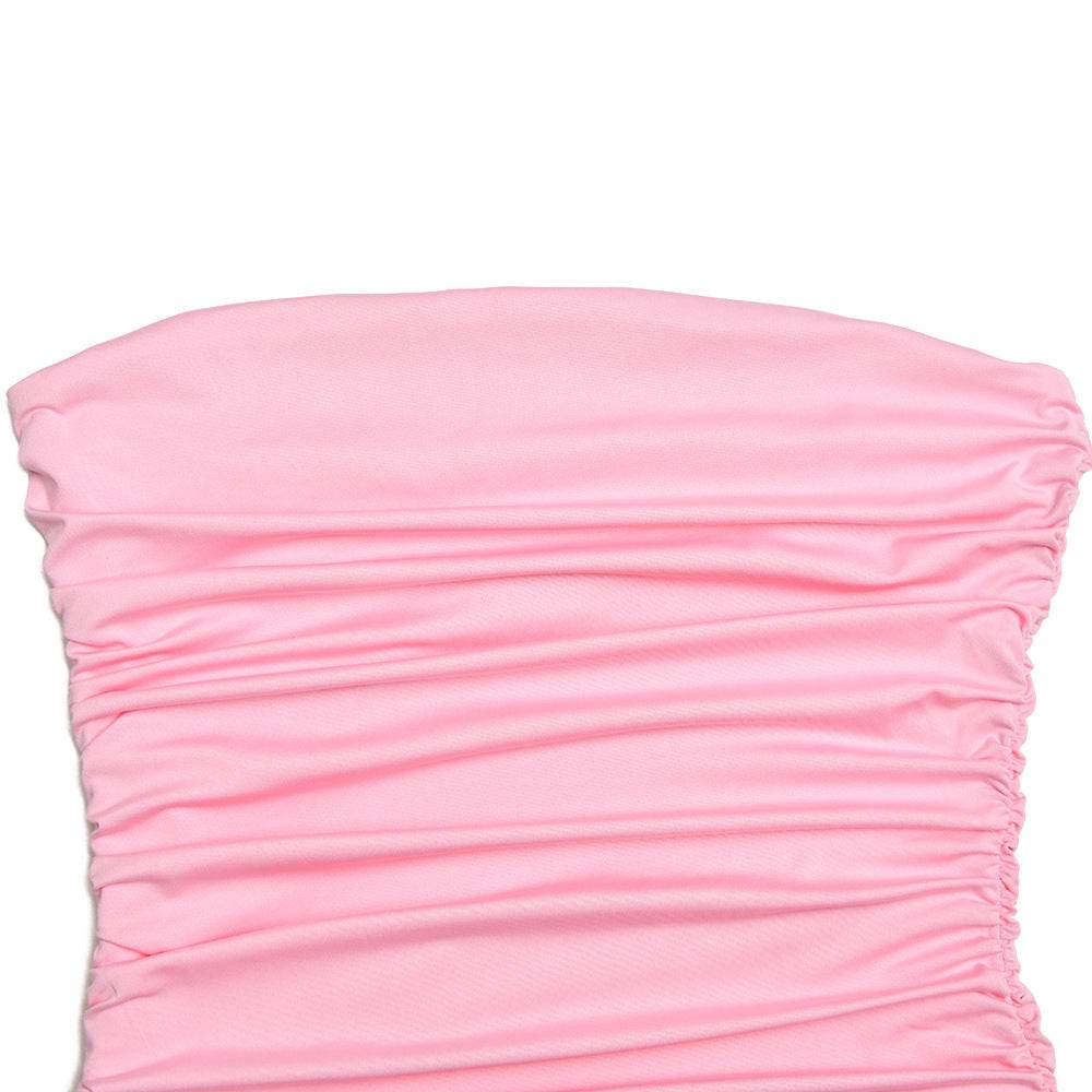 off Neck Mesh Stitched Backless Split Dress - REBECATHELABEL