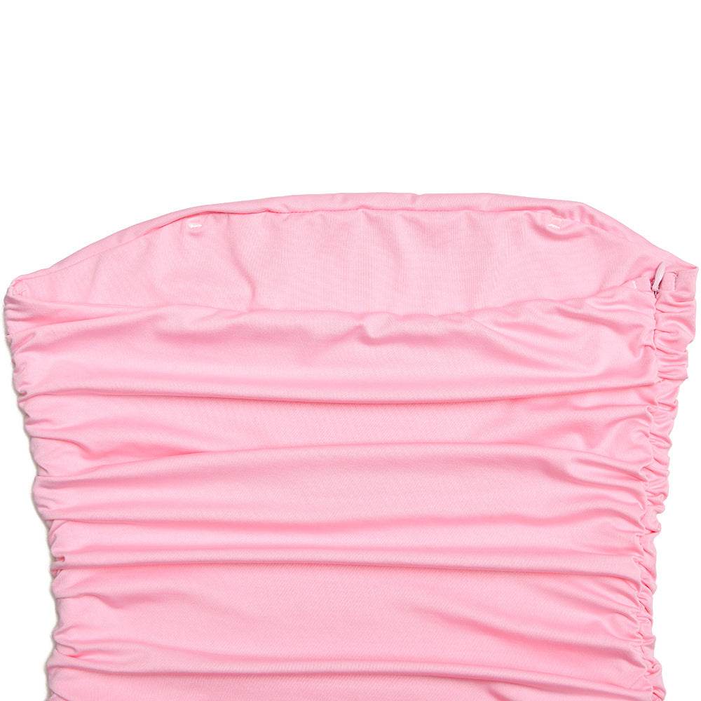 off Neck Mesh Stitched Backless Split Dress - REBECATHELABEL