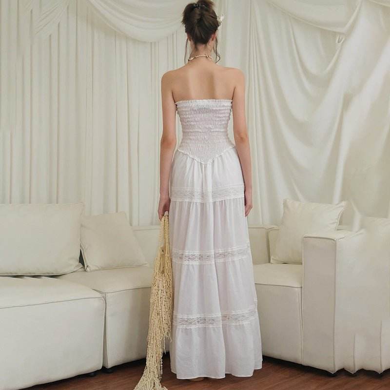 off Neck Sexy Backless Solid Color Slim Tube Top Dress - REBECATHELABEL