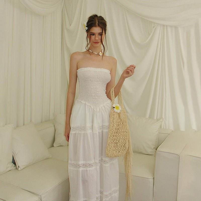 off Neck Sexy Backless Solid Color Slim Tube Top Dress - REBECATHELABEL