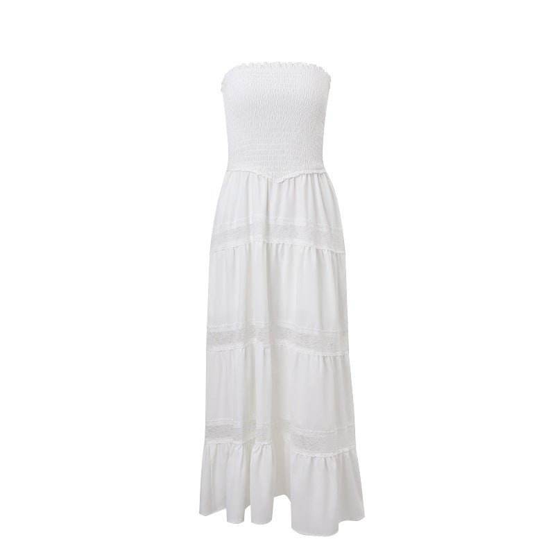 off Neck Sexy Backless Solid Color Slim Tube Top Dress - REBECATHELABEL