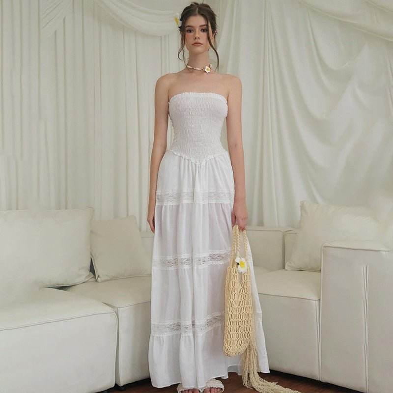 off Neck Sexy Backless Solid Color Slim Tube Top Dress - REBECATHELABEL