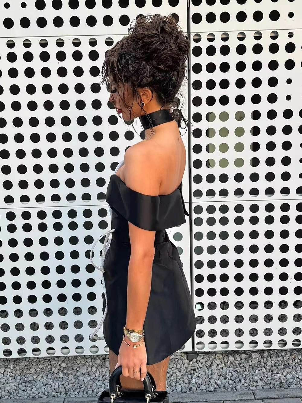 Off Shoulder 3D Flower Bandage Mini Dress - REBECATHELABEL