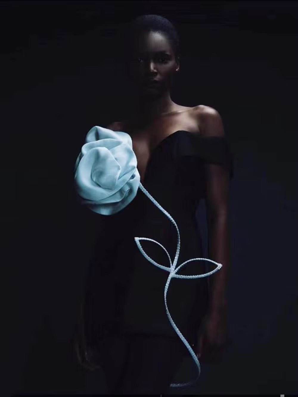 Off Shoulder 3D Flower Bandage Mini Dress - REBECATHELABEL