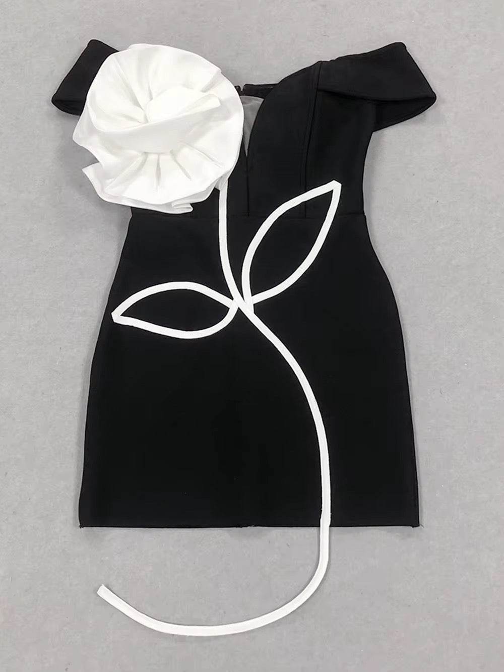 Off Shoulder 3D Flower Bandage Mini Dress - REBECATHELABEL