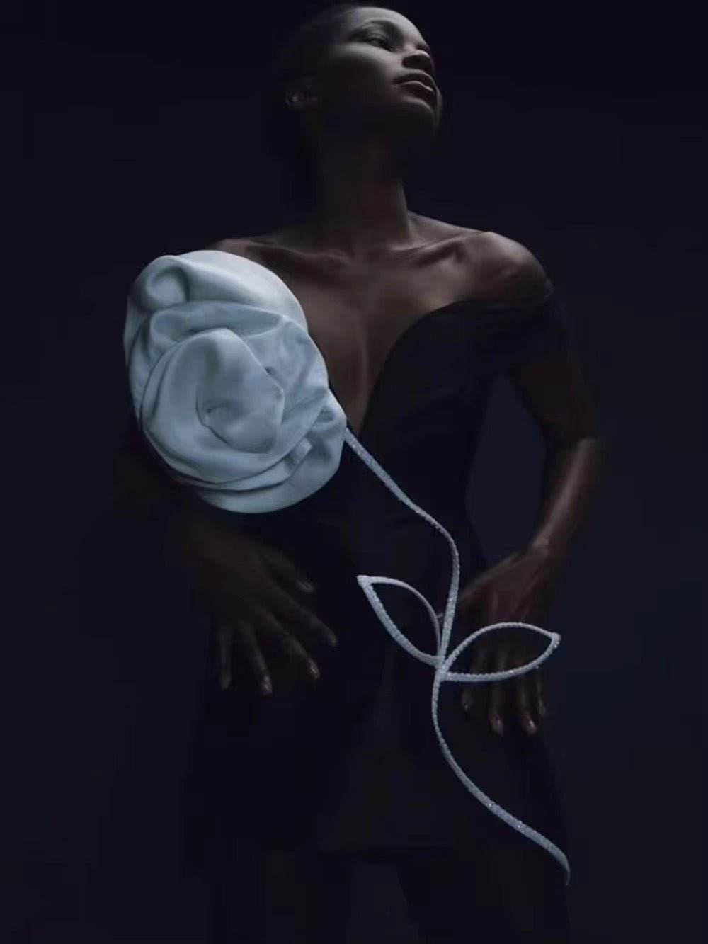 Off Shoulder 3D Flower Bandage Mini Dress - REBECATHELABEL