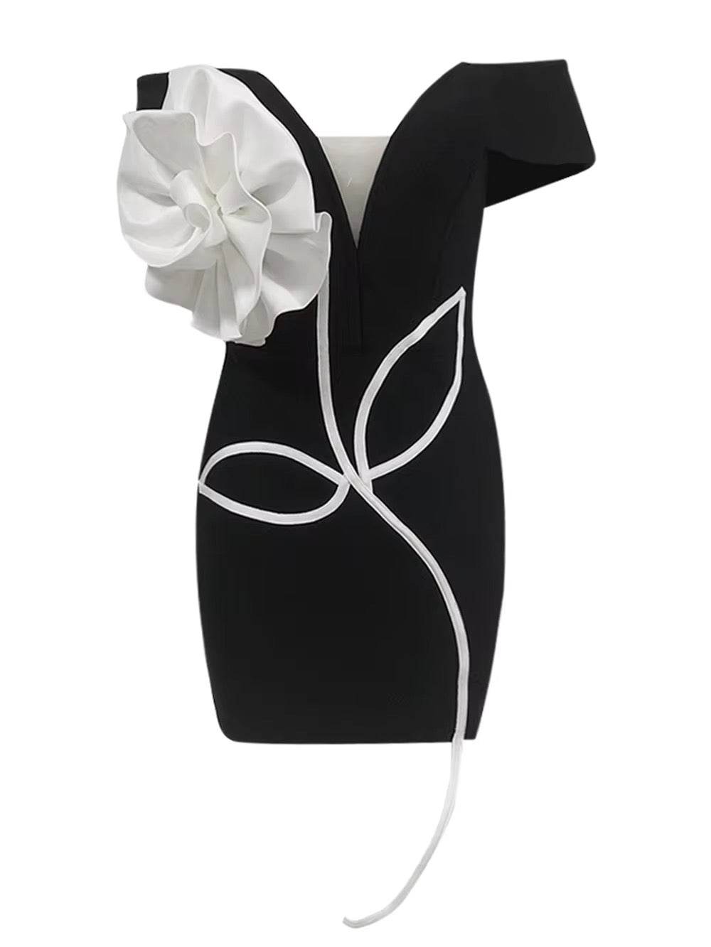 Off Shoulder 3D Flower Bandage Mini Dress - REBECATHELABEL