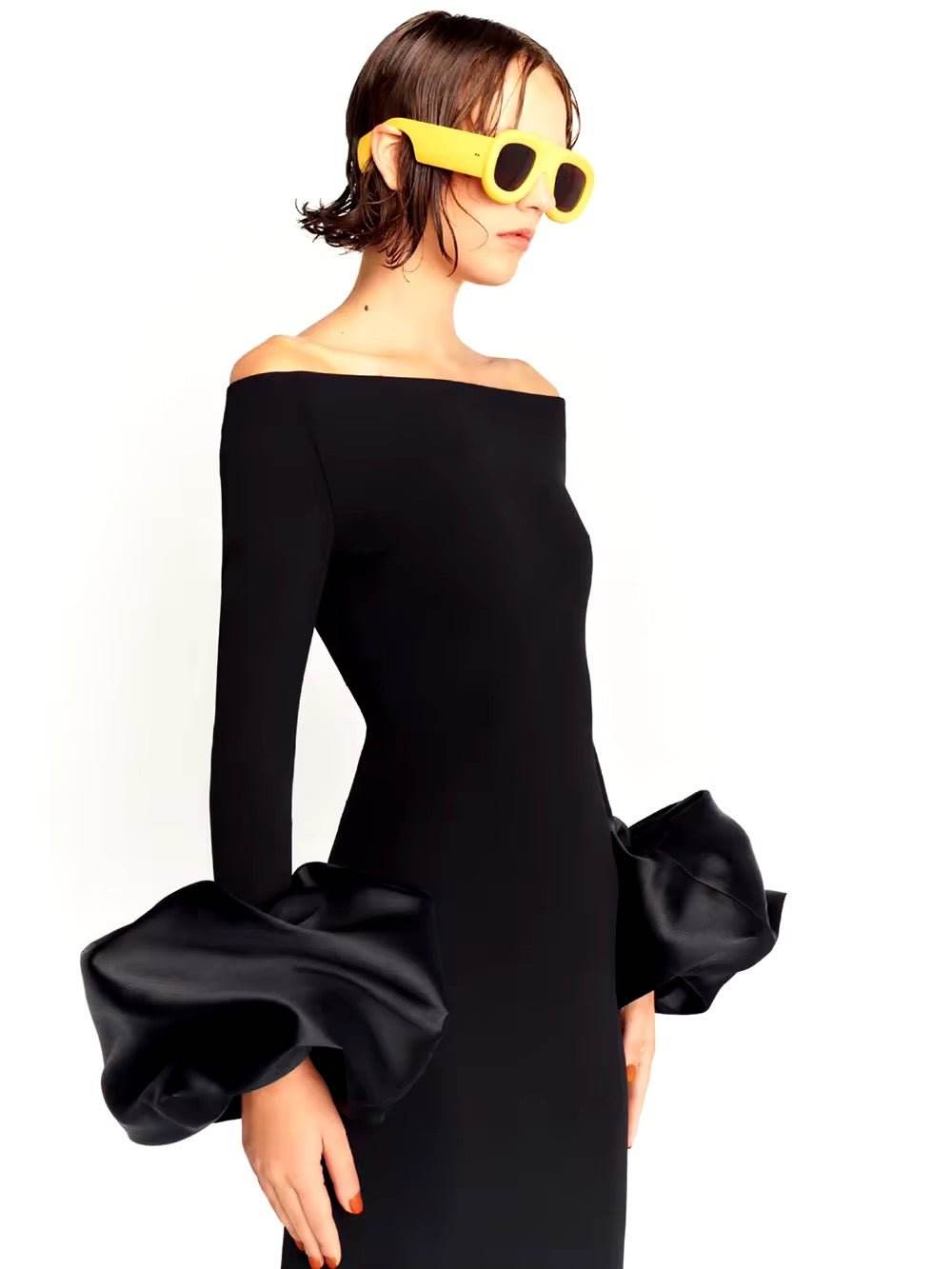 Off Shoulder Bell Sleeve Slasn Neck Bodycon Maxi Bandage Maxi Dress - REBECATHELABEL