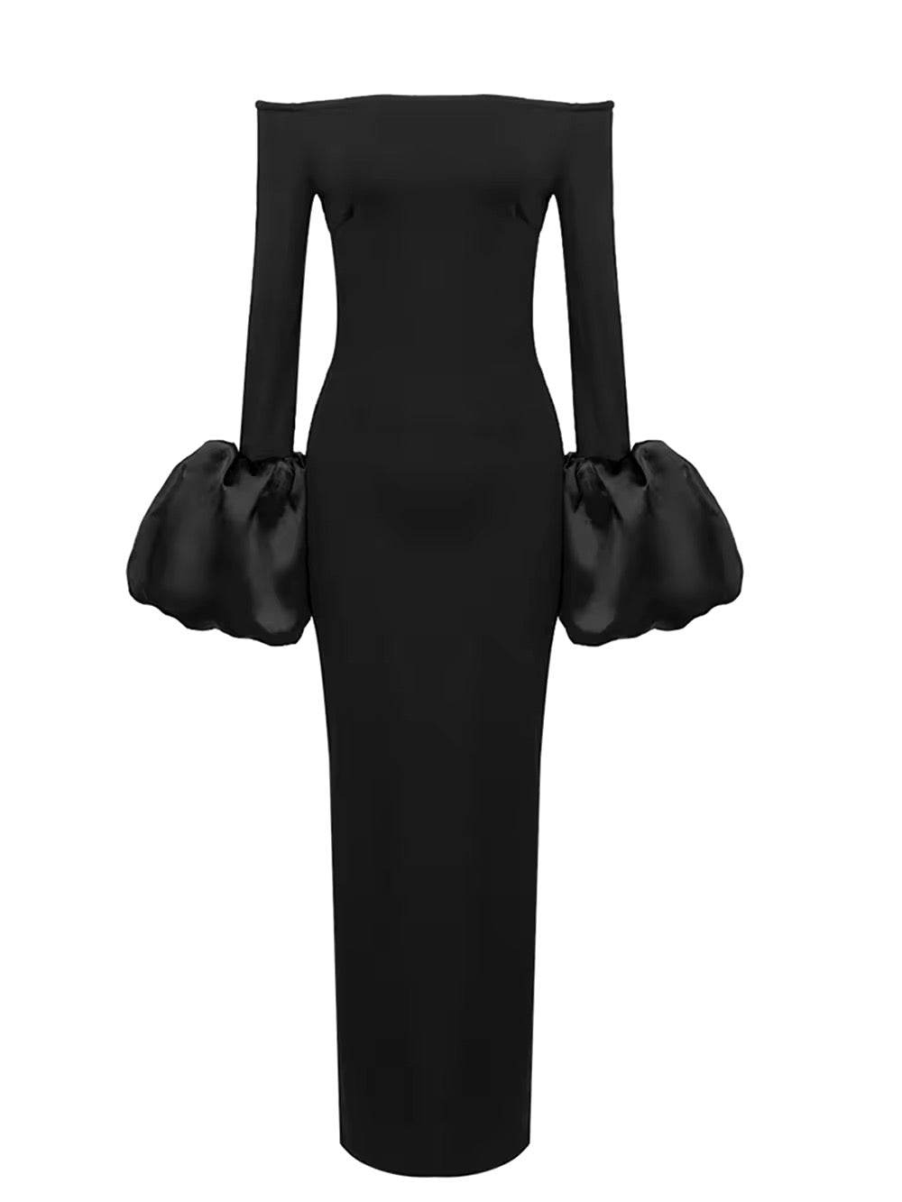 Off Shoulder Bell Sleeve Slasn Neck Bodycon Maxi Bandage Maxi Dress - REBECATHELABEL