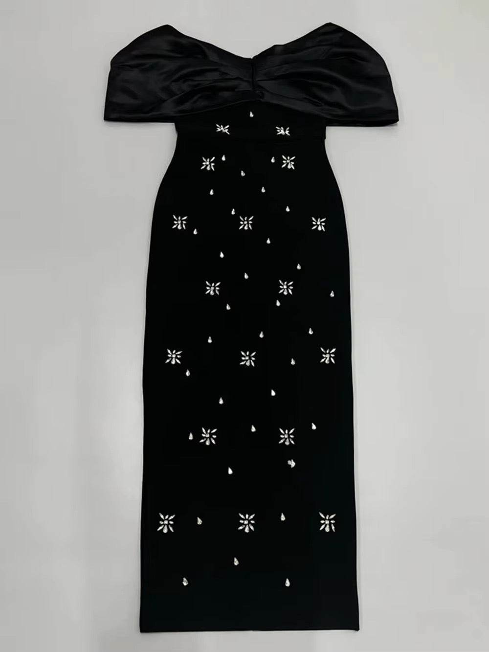 Off Shoulder Diamond Tight Maxi Bandage Dress - REBECATHELABEL