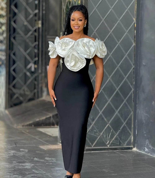 off the shoulder, flower diamond,dress - REBECATHELABEL